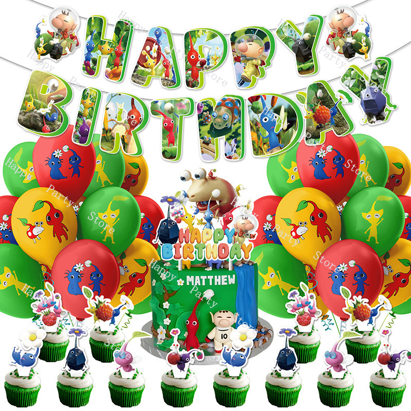 The Game Pikmin Birthday Party Decorations Pikmin Balloon Banner Backdrop Cake Topper Party Supplies Baby Shower 3 - Pikmin Shop