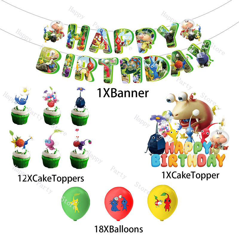 The Game Pikmin Birthday Party Decorations Pikmin Balloon Banner Backdrop Cake Topper Party Supplies Baby Shower 4 - Pikmin Shop