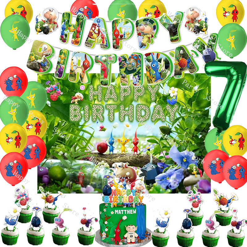The Game Pikmin Birthday Party Decorations Pikmin Balloon Banner Backdrop Cake Topper Party Supplies Baby Shower - Pikmin Shop