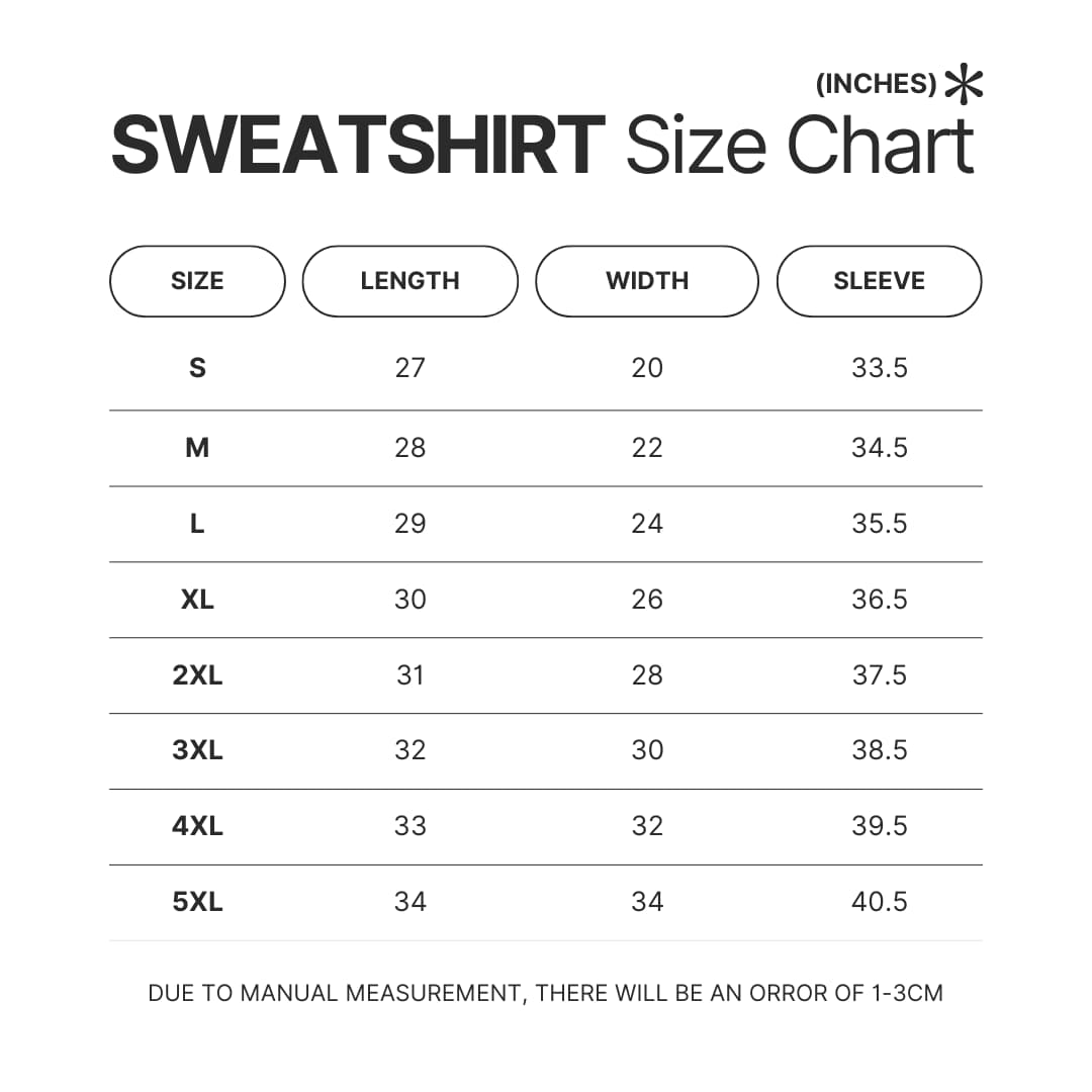 Sweatshirt Size Chart - Pikmin Shop
