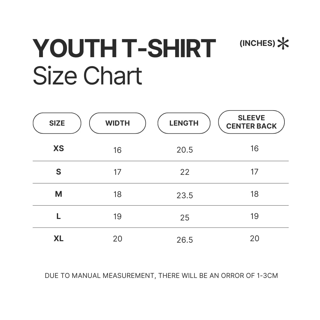 Youth T shirt Size Chart - Pikmin Shop